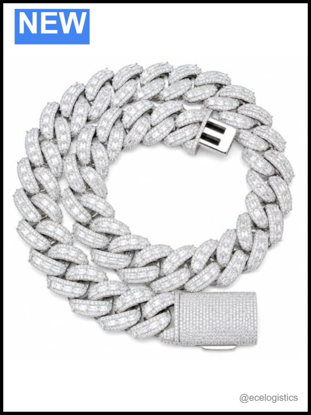 25mm Bubble Baguette Cuban Chain Necklace 18K Gold Plated Brass CZ